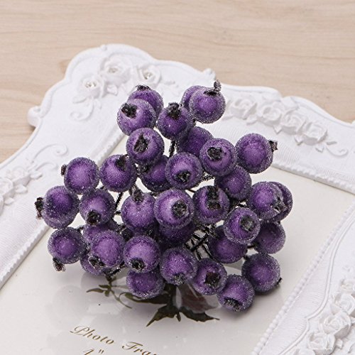 Kofun Xmas Artificial Flower 40 Pcs Mini Holly Christmas Decorative Frosted Fruit Berry Purple