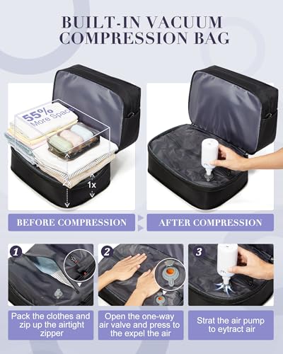 Image of Vacuum Travel Bag with Air Pump Expandable Seal Compression Personal Item Carry on Bags for Airlines Travel Duffle Bags for Women Weekender Overnight Bag Sports Gym Tote Bag Black