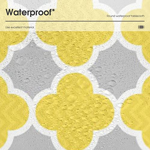 Curdesi Tablecloth Yellow & Gray Quatrefoil Geometric Table Cover 70Inch Round Washable Table Cloth For Kitchen Dinning Party Tabletop Modern Decoration #TOP4