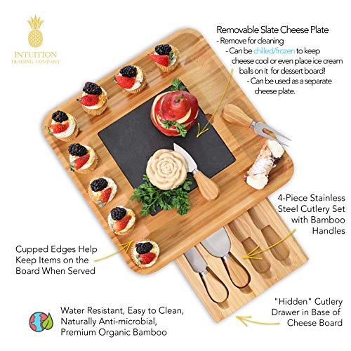 image for Intuition Trading Company Premium Bamboo Cheese Board and Cutlery Set 