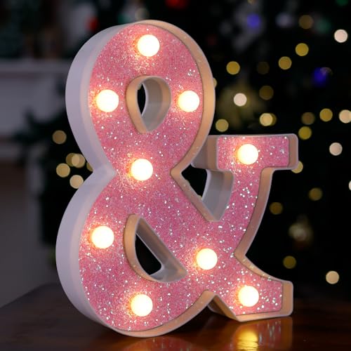 Image of LED Letter Lights Pink Glitter Marquee Letters Light Up Alphabet Letters Sign Battery Powered for Home Party Decoration Night Bar Wedding Birthday Christmas Lamp Girls Gift - Letter &