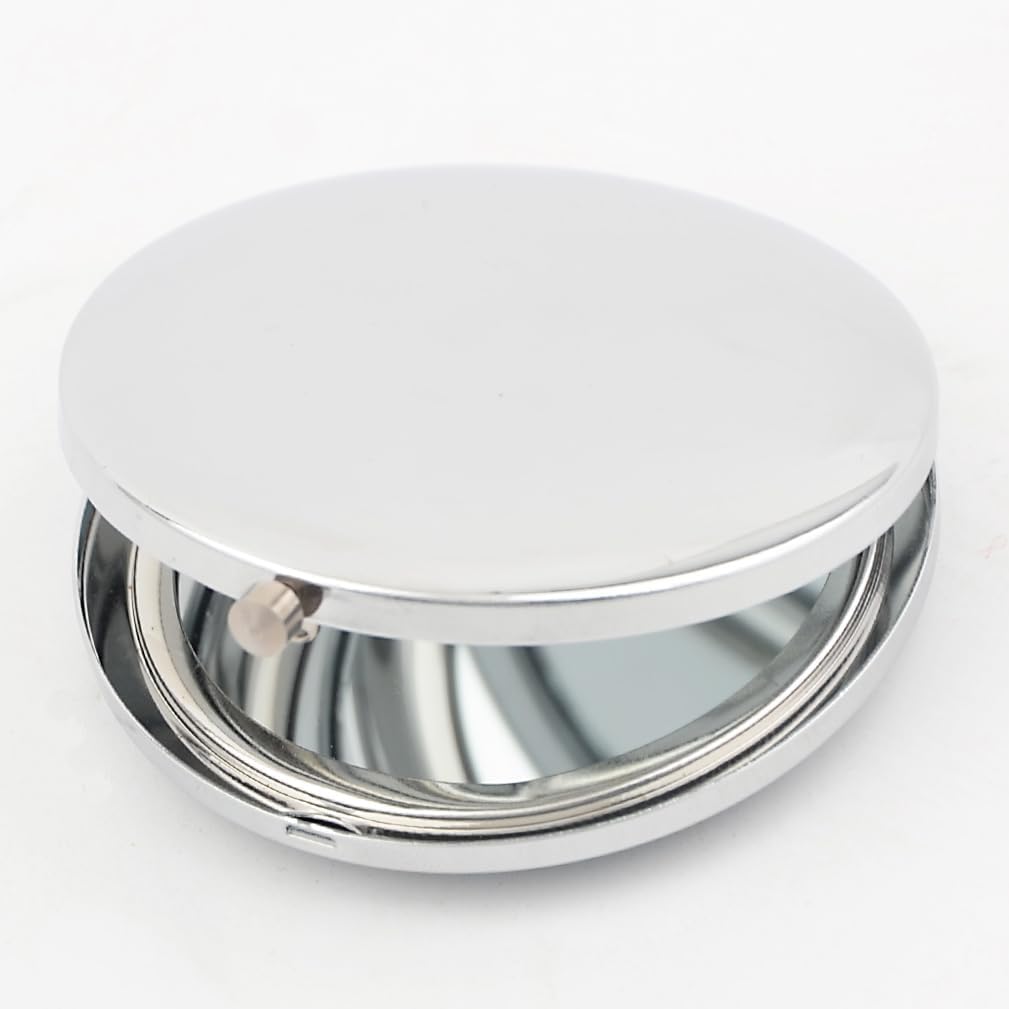 2pcs Magnifying Compact Mirrors 1X 2X Purse Pocket Makeup Mirror Folding Travel Mirrors Sturdy Metal with Diamonds Foldable Mini Round Cosmetic Mirror 2.75 Inch Gifts for Women Girls (Silvery)