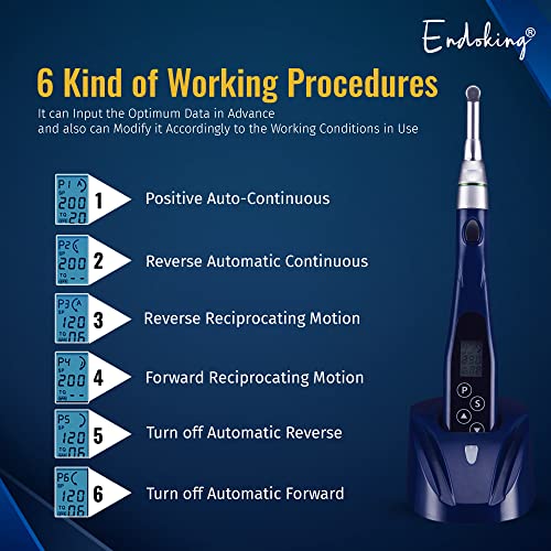 Image of Lightweight Cordless Dental Endomotor LED - Blue | 16:1 Reduction Contra Angle | 7 Memory Settings | Efficient, Precise Root Canal Treatment | Compact & Durable Endodontic Tool