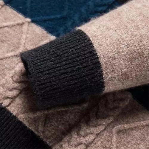 Mens Winter O-Neck Sweater Patchwork Striped Thicken Warm Knit Pullover2