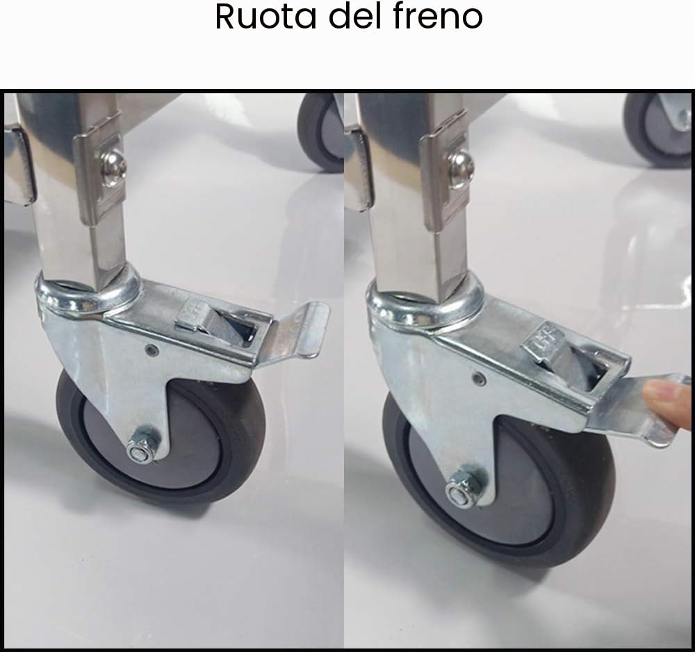 TAIMIKO Carrello da portata in acciaio inox, 3 ripiani con 4 ruote girevoli, 2 di cui frenato, portata fino a 150 kg, carrello per il trasporto adatto per cucina hotel
