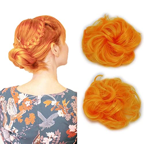 iLUU 2 piezas de moño de pelo sintético Scrunchie desordenado extensiones de moño de pelo elástico donut Chignon cola de caballo postizo extensiones de moño de pelo ondulado (naranja 119#) Cover