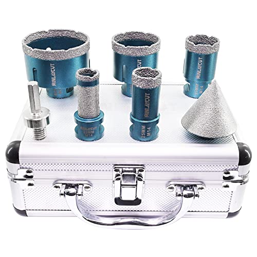 MINLAYCUT Forets Diamant 25/35/50/68mm Trépans 20mm et 50mm Fingerfraise Diamantée et Adaptateur pour Carrelage Porcelaine Granit Marbre