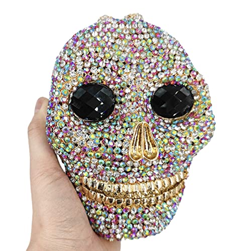 Halloween Novelty Skull Clutch Women Evening Bags Party Cocktail Crystal Purses And Handbags (Small, Colorful Ab) #TOP1