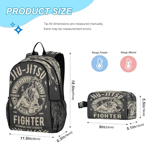 Nisza Kids School Backpack with Lunch Box, Jiu-jitsu Pattern Elementary BookBag Set for Girls Boy2
