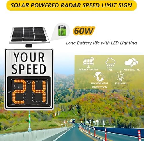 Solar Powered Radar Speed Limit Sign - 20"x27" LED Traffic Display with High Brightness, Radar Feedback, Complete Accessories for Enhanced Road Safety