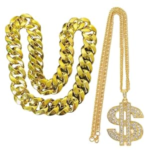 2 Pieces Stylish Gold Chain Necklace Hip Hop Neck Jewelry Rapper Chains for Men and Women