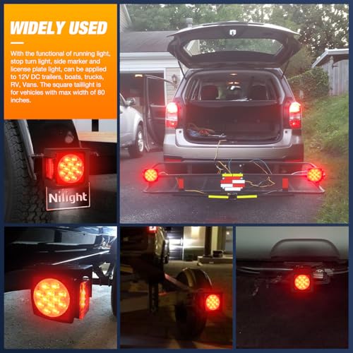 Image of Nilight Square LED Trailer Light Kit 2PCS Stop Turn Tail Side Marker Light