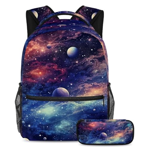Ensemble cartable Galaxy Planet 48 sac à dos avec trousse pour étudiants