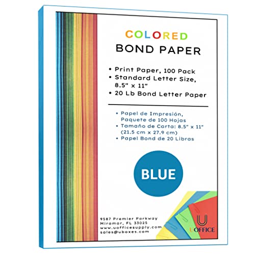 uBoxes Papel Bond, tamanho carta, 100 por pacote, 15 pacotes por caixa, azul