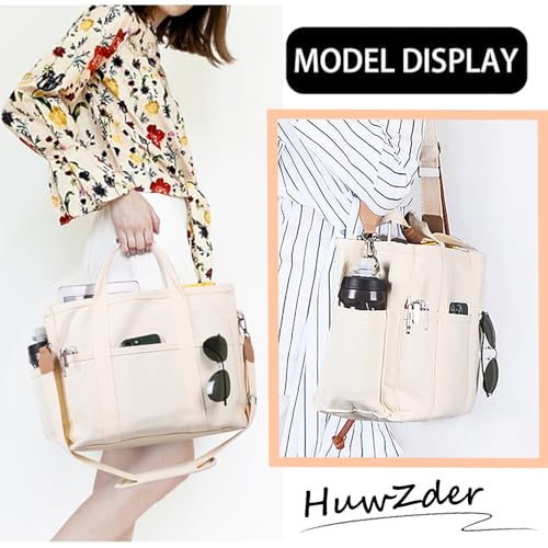 Image of Utility Large Canvas Tote Bag with 13 Pockets Compartments, Multi Crossbody Tote Bag Work Shoulder Bag Travel Bag