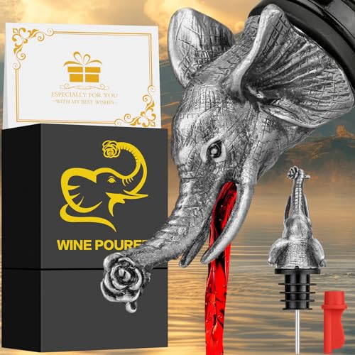 LULLEA, Aeratore e Tappo per Vino 2 in 1, Elefante, Argento, Lega di Zinco, Idea Regalo