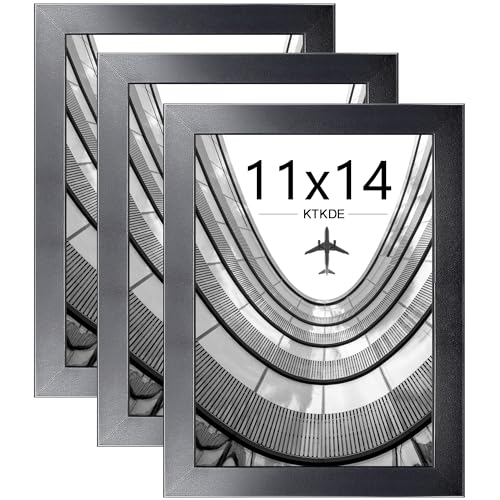 Image of KTKDE 11x14 Picture Frame Set of 3, Black Wooden 14x11 Frame, Wall Gallery Photo Frames, 11 by 14 Wall Gallery Photo Frames Home Decor best gift