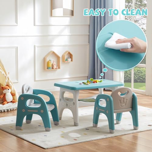 Image of GITAWUSA Montessori Weaning Table and 2 Chairs Set, Large Built-in Storage, Toddlers Table and Chairs Set, Kids Activity Table for Drawing Dining Playing, CPSC & ASTM Approved, Green