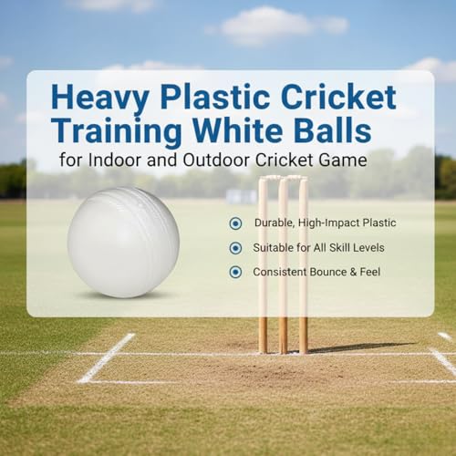 Image of 80 gm Heavy Plastic Cricket Training White Balls for Indoor and Outdoor Cricket Game (Pack of 12)