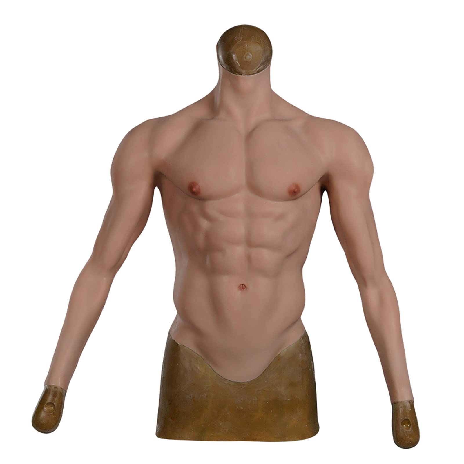 Silikonowy kombinezon mięśni dla mężczyzn Pectoralis Shaper, do połowy ciała, silikonowy strój mięśni z ramionami na Boże Narodzenie, rekwizyty do cosplay, pszeniczny, żółty, rozmiar L