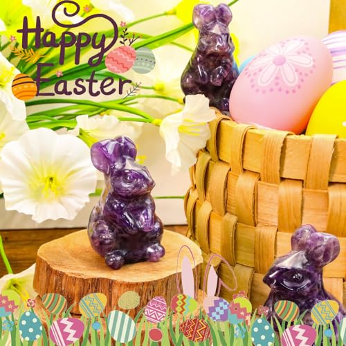 DUQGUHO Bunny Decor Easter Rabbit Decor Crystals Easter Gifts Decoration Bunny Statue Amethyst Crystals Figurines Bunny 1.5’’ - Image 2