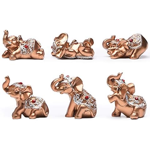BRABUD Gold Resin Small Elephants Statues Home Decor Collection Gift Set of 6 BS123 (Gold) Cover