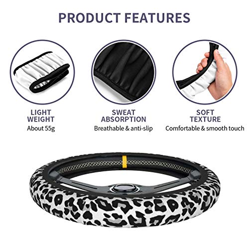 Leopard Gray Cheetah Pattern White Black Cool Rubber Car Decor Cool Cute Funny For Women Men Girls Steering Wheel Cover Printing Protector Fit 15 Inch Anti-Slip Automotive Interior Accessories #TOP5