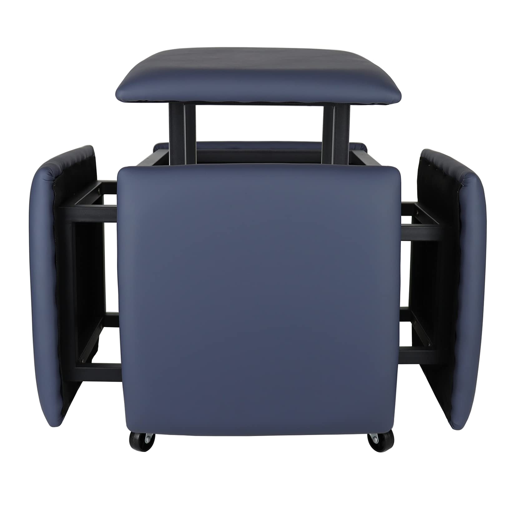 LUGSHIREE 5 in 1 Nesting Ottoman Cube Chair, Stackable Stools, Leather Square Ottoman Bench, Foot Stool with Wheels for Living Room,Dining Room 15.75x15.75x16.54 inches
