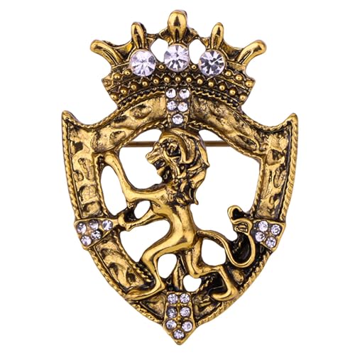 Lion Brooch Retro Gold-Plated Lapel Brooch Animal Crown Broochs for Men and Women Jewelry Gifts