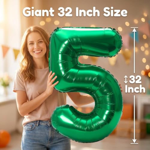 Image of YPSelected 32 Inch Large Foil Helium Number Balloon Birthday Wedding Party 0-9 (Green, 5)