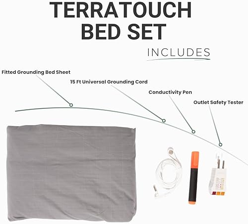 Miniatura 4 de Juego de sábanas orgánicas para cama con conexión a tierra (95% algodón, 5% fibra plateada) con cable de 15 pies, probador de salida de seguridad y