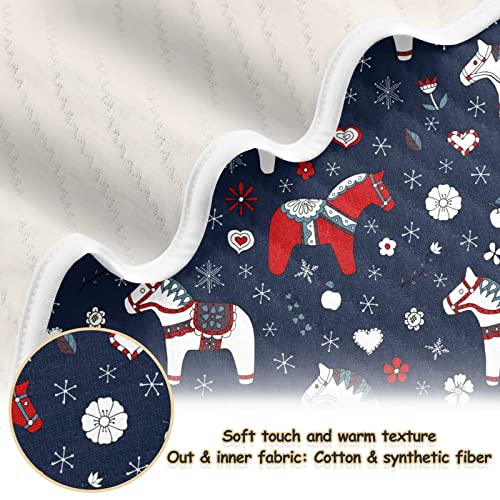 Image of Dala Horses Baby Blankets Soft Warm Crib Stroller Blanket for Toddler Newborn Girls Boys, 30x40in