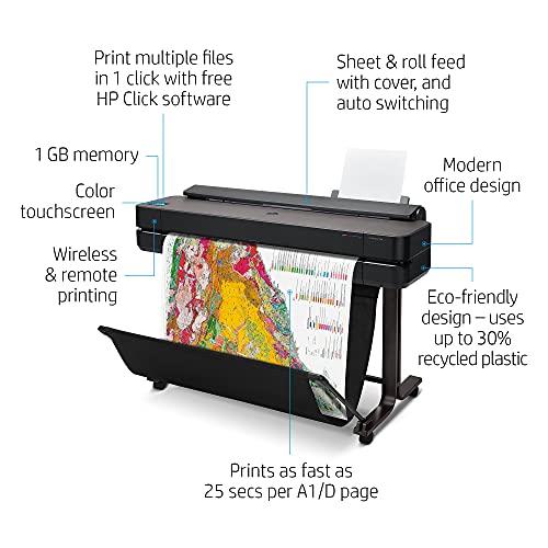 Hp Designjet T650 Large Format 36-Inch Plotter Printer, Includes 2-Year Warranty Care Pack (5Hb10H), Black #TOP2