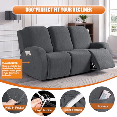 Image of VANSOFY Recliner Covers, 3-Pieces Stretch Reclining Couch Covers with Pockets Reclining Couch Slipcovers 3 Seater Soft Washable Furniture Protector for Dogs Cats(Charcoal Gray)