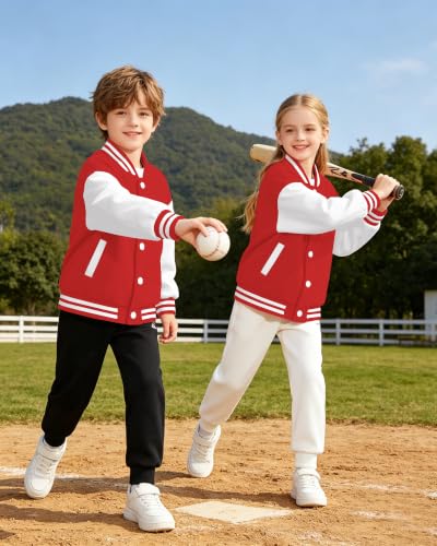 Image of Cromoncent Kids Varsity Baseball Jacket Colorblock Bomber Coat Unisex Boys Girls School Outwear, 18 Months - 14 Years