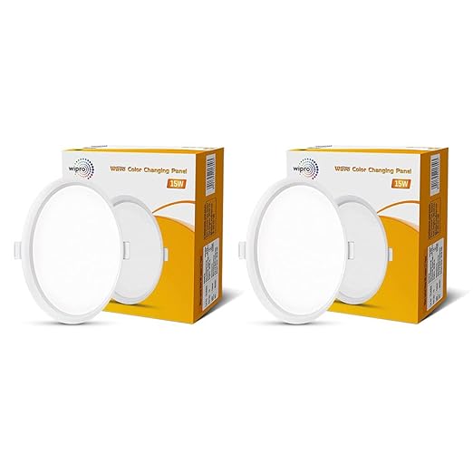 wipro Polycarbonate Garnet 15W Wave Cct Round Panel Colour Changing Panel Warm White,Neutral White,Cool White Slim Border&Sleek Design Recessed Downlighter for False Ceiling Cutout 150Mm Pack of 2