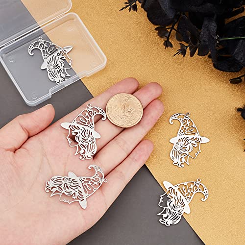 DICOSMETIC 5pcs Witch Pendants Stainless Steel Filigree Charms Witch with Magic Hat Pendants Witch Silhouette Halloween Jewellry Charms for Jewelry Making Hole: 1.5mm - Image 3