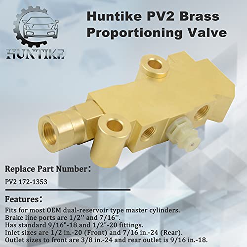 Huntike Pv2 Brass Proportioning Valve Disc/Drum Disc Front Drum Rear Brake Compatible With Gm Street Rod Classic Car & Truck - Part# Pv2 172-1353 Pv71 Combination Proportioning Valve #TOP2