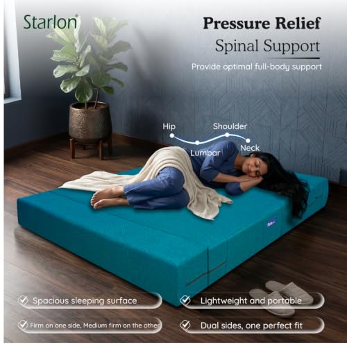 Image of Starlon 3 Seater Sofa Cum Bed Foldable 3-in-1 Sofa Bed with 1 Year Warranty, Washable Jute Fabric Cover & 2 Waves Pillows | Aqua Teal 5x6.5 Ft