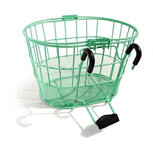 Colorbasket 02270 Powder Coated Mesh Bottom Lift-Off Steel Bike Basket, Foam Hooks, Velcro Strap, Removable, Scratch Resistant, Green, Adult (EV02270)