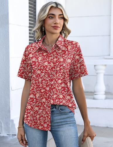Image of Zeagoo Button Down Shirts for Women Short Sleeve Collared Tops Dressy Casual V Neck Blouses