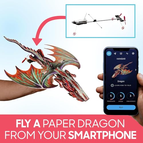 Image of POWERUP 4.0 Dragon Paper Airplane Kit Smartphone App Controlled RC Plane | Easy to Fly With Autopilot and Gyro Stabilizer. Great Tech Gadget Gift for Hobbyist Pilots or Tinkerers. Durable Flight Build