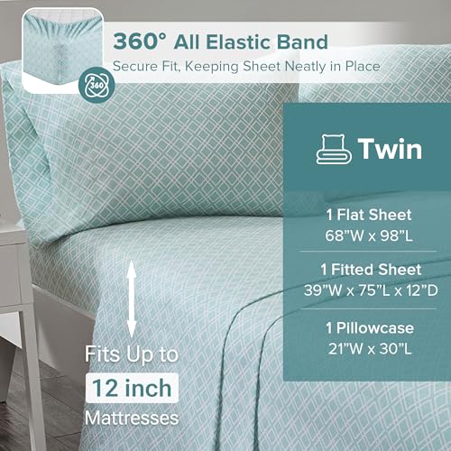 Comfort Spaces Cotton Flannel Sheets Twin Size, Ultra Soft Flannel Sheet Set with 12" Elastic Pocket , Breathable Warm Flannel Bedding, Aqua Geo 3 Piece by Comfort Spaces - Image 5