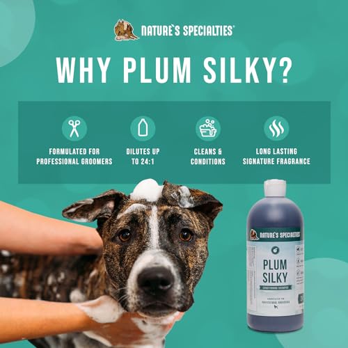 Image of Nature's Specialties Plum Silky Ultra Concentrated Dog Shampoo Conditioner, Makes up to 6 Gallons, Natural Choice for Professional Pet Groomers, Silk Proteins, Made in USA, 32 oz