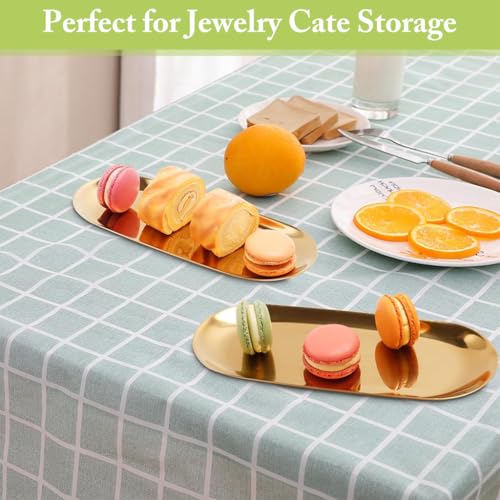 Image of HASTHIP 2Pcs Golden Trinket Trays Stainless Steels, Jewelry Organizer Trays, Dressing Table Organizer, Bathroom Tray, Plates Organizer for Kitchen, 23x9cm