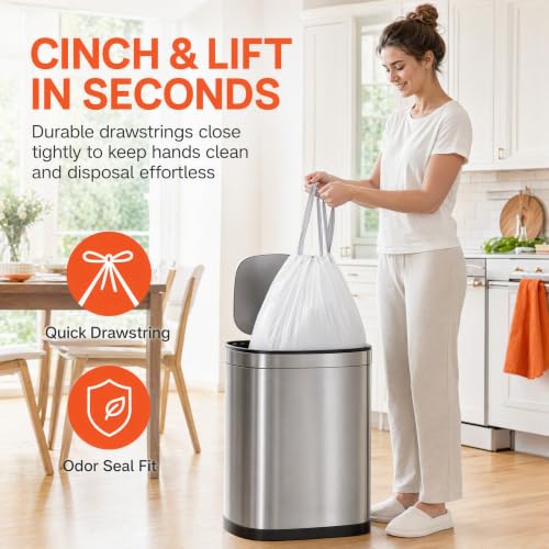 Image of 23 Gallon White Drawstring Heavy Duty 1.2 MIL THICK Trash Bags 50 Count Compatible with Rubbermaid Brute & Winco 23-33 Gallon Slim Jim Trash Bags Sturdy & Tear-Resistant White & Green