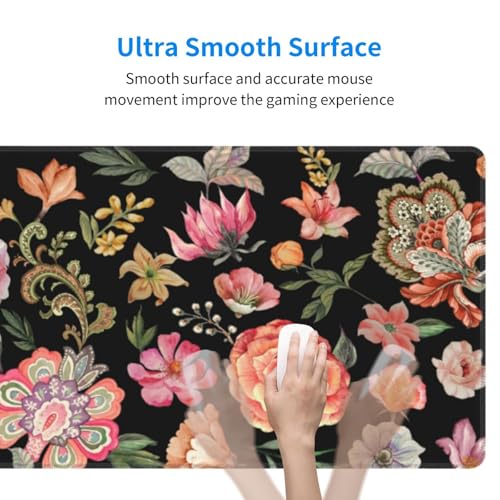 Image of Vintage Flower Large Gaming Mouse Pad, Extended Floral Mousepad, Big Long Non-Slip Mouse Mat for Keyboard, Computer for Office, 31.5 * 11.8 in