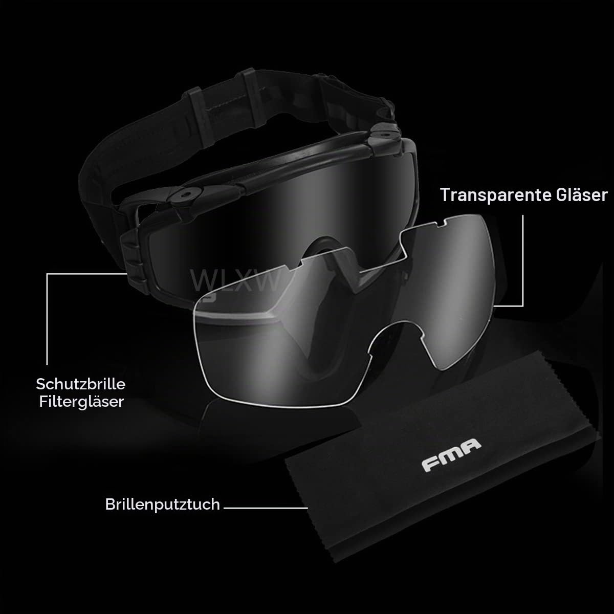 WLXW Airsoft Anti-Fog-Brille Mit Ventilator, Anti-Staub, Verstellbar, Outdoor, Taktischer Paintball, BB-Ball, Schutzbrille, Brille Mit 2 Gläsern