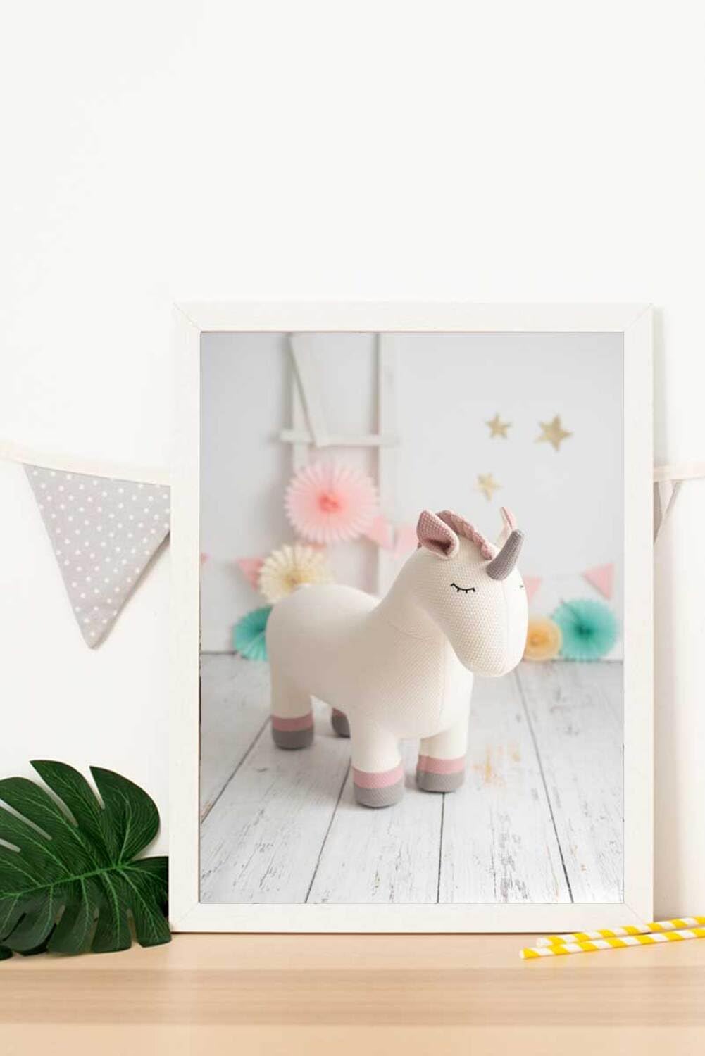 Cadre photo licorne blanche pour chambre enfant décoration murale
