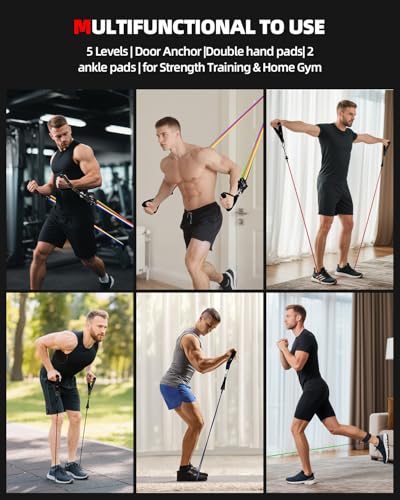 Abahub Widerstandsband Set 100lbs Resistance Bands 5-teiliges Fitnessband mit Türanker, Griffen & Fußschlaufe für Ganzkörpertraining, Home Gym, Ideal für Anfänger Fortgeschrittene